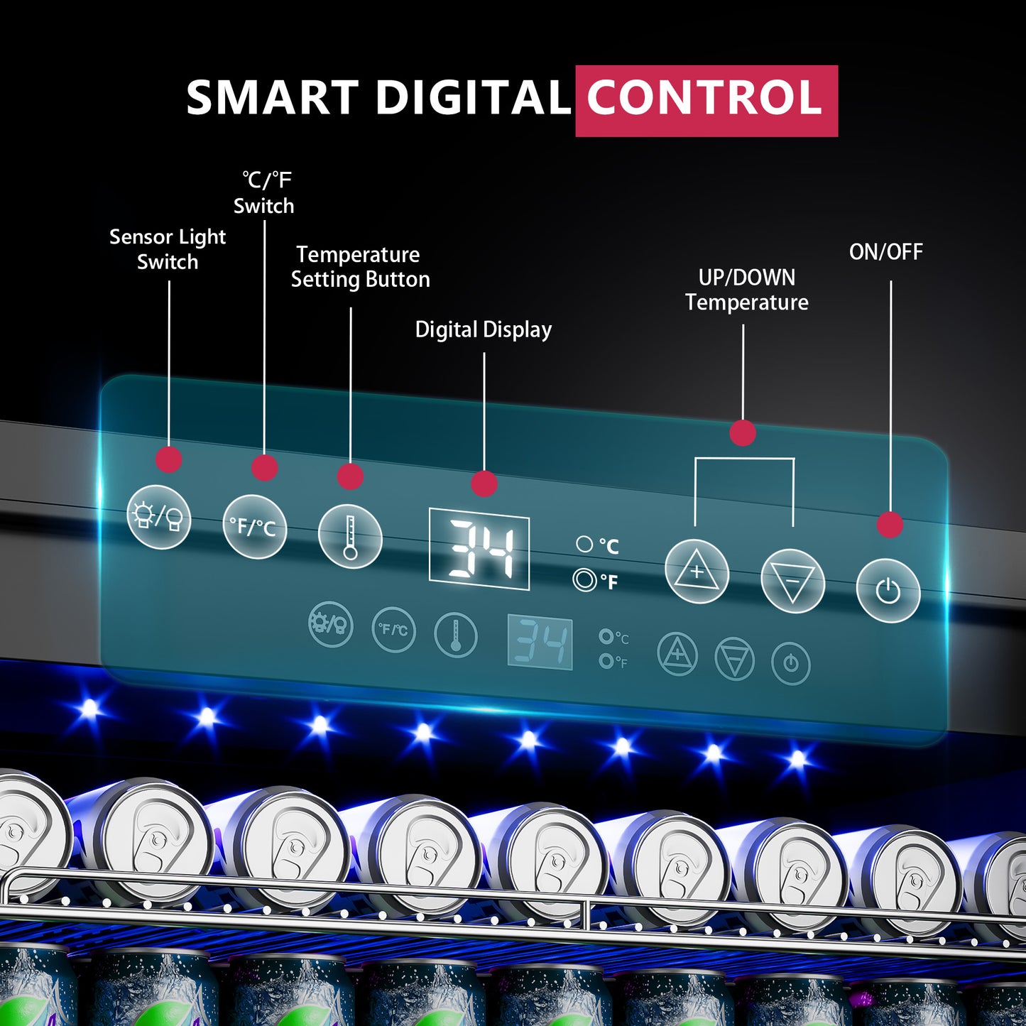 Icyglee Beverage Cooler Under Counter Built-in Beverage Refrigerator, Mini Fridge with Glass Removable Shelves for Drink Beer Soda Wine Water