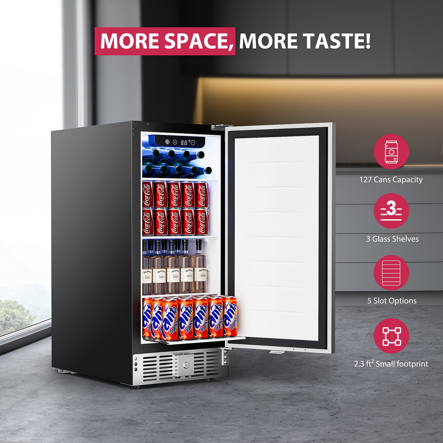 Icyglee Beverage Cooler Under Counter Built-in Beverage Refrigerator, Mini Fridge with Glass Removable Shelves for Drink Beer Soda Wine Water