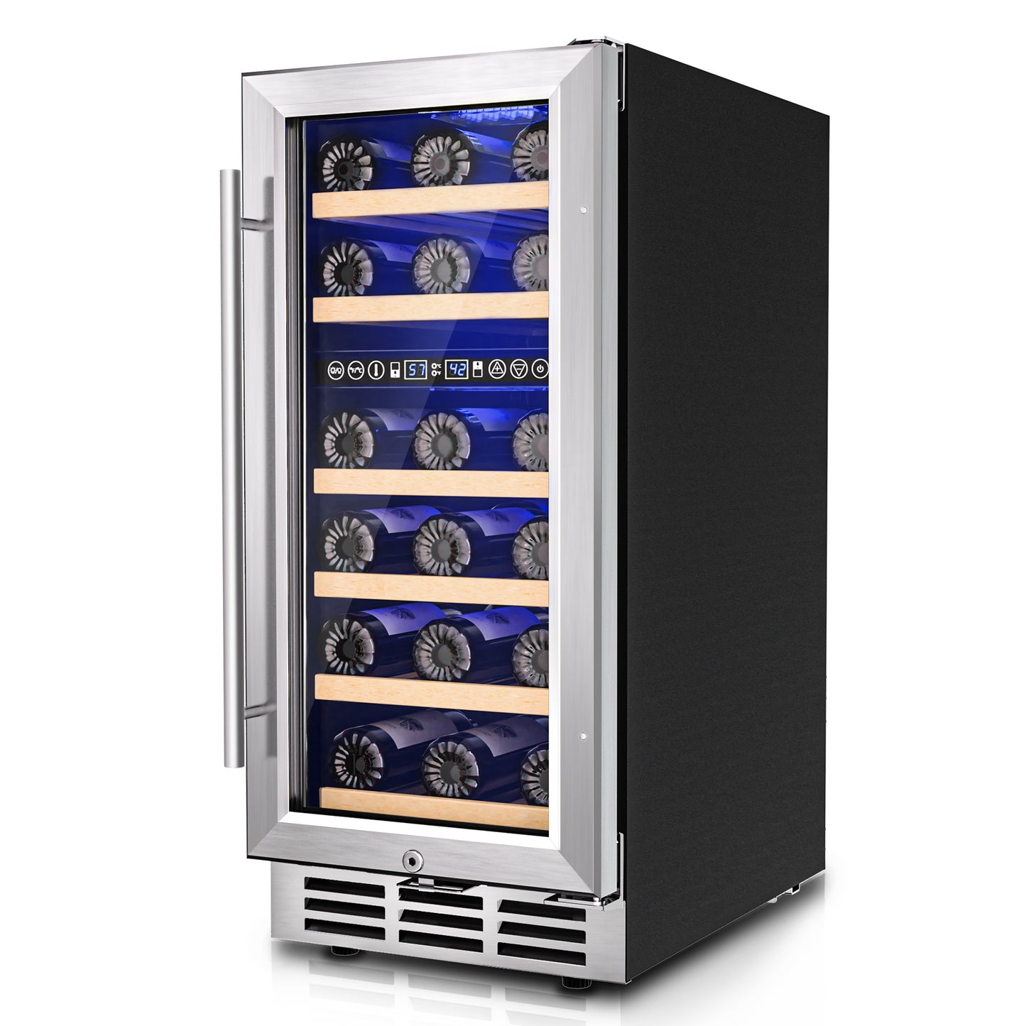 15 Inch Wine Cooler Refrigerator, 30 Bottle Wine Fridge with Stainless Steel Glass Door & Digital Temperature Control, Built-in/Freestanding Wine Cooler with Removable Shelves, 3.6 CU.FT