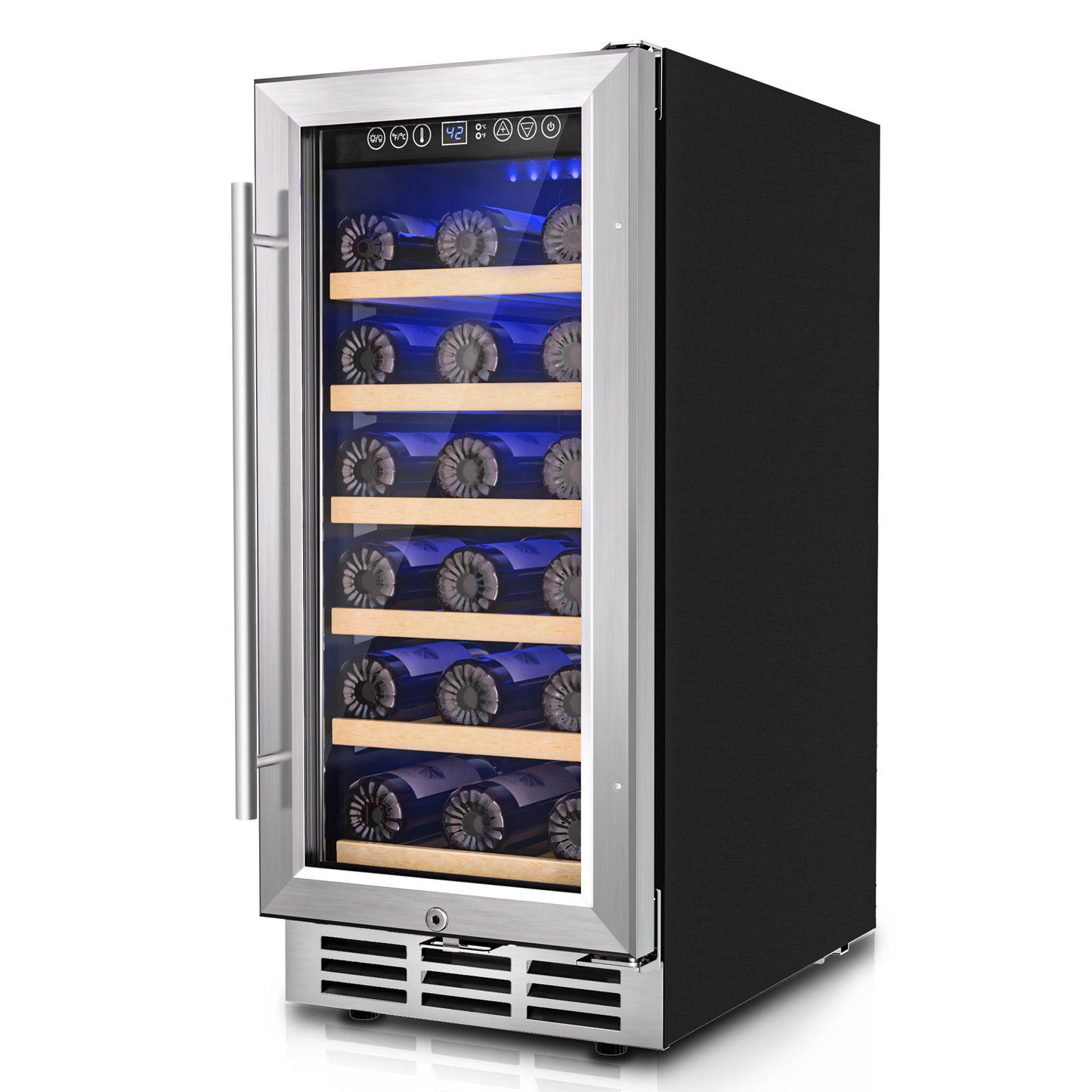15 Inch Wine Cooler Refrigerator, 30 Bottle Wine Fridge with Stainless Steel Glass Door & Digital Temperature Control, Built-in/Freestanding Wine Cooler with Removable Shelves, 3.6 CU.FT