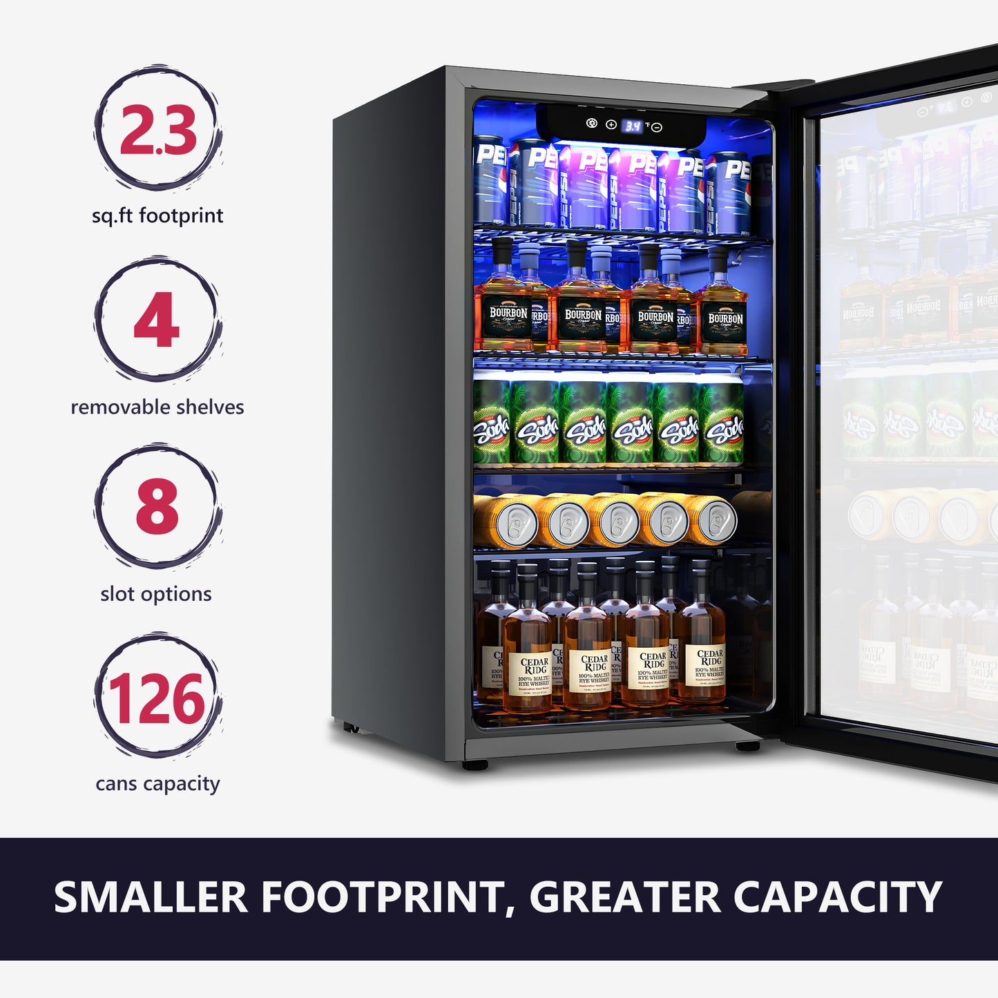 ICYGLEE 120 Can Beverage Refrigerator with Glass Door, Adjustable Shelves for Soda Beer or Wine, Perfect for Home/Office (Slive).