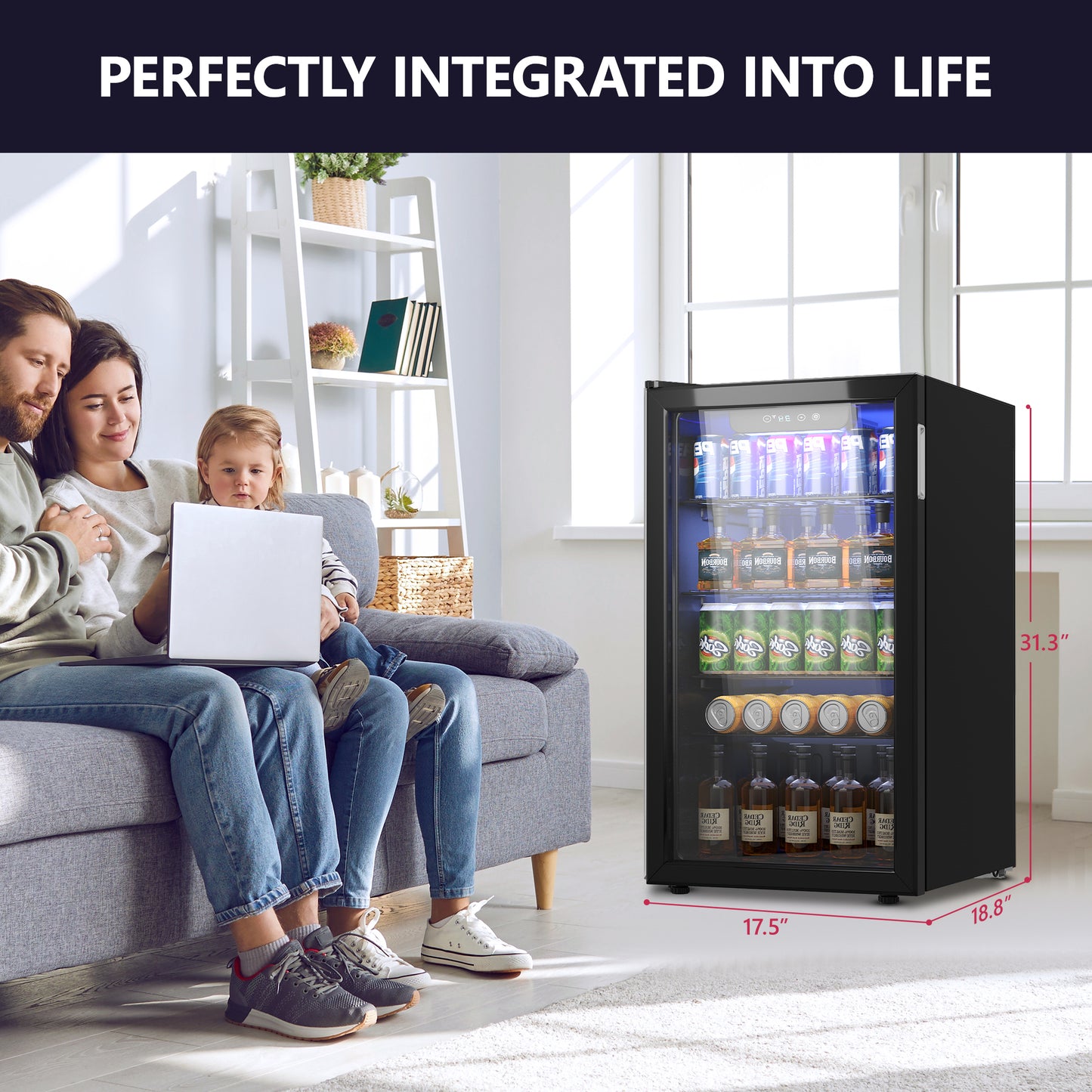 ICYGLEE 120 Can Beverage Refrigerator with Glass Door, Adjustable Shelves for Soda Beer or Wine, Perfect for Home/Office (Slive).