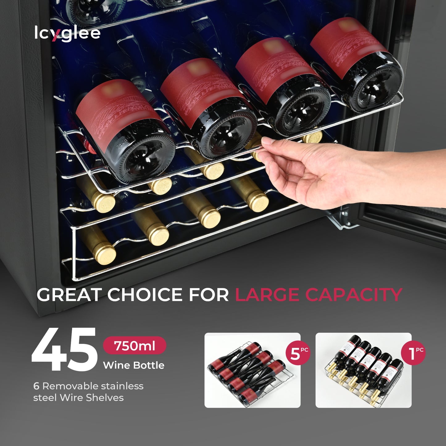 4.5 CU.FT Wine Cooler Refrigerator, Small Built-in Wine Fridge for Red, White and Champagne, Mini Fridge with Adjust Temperature, Black