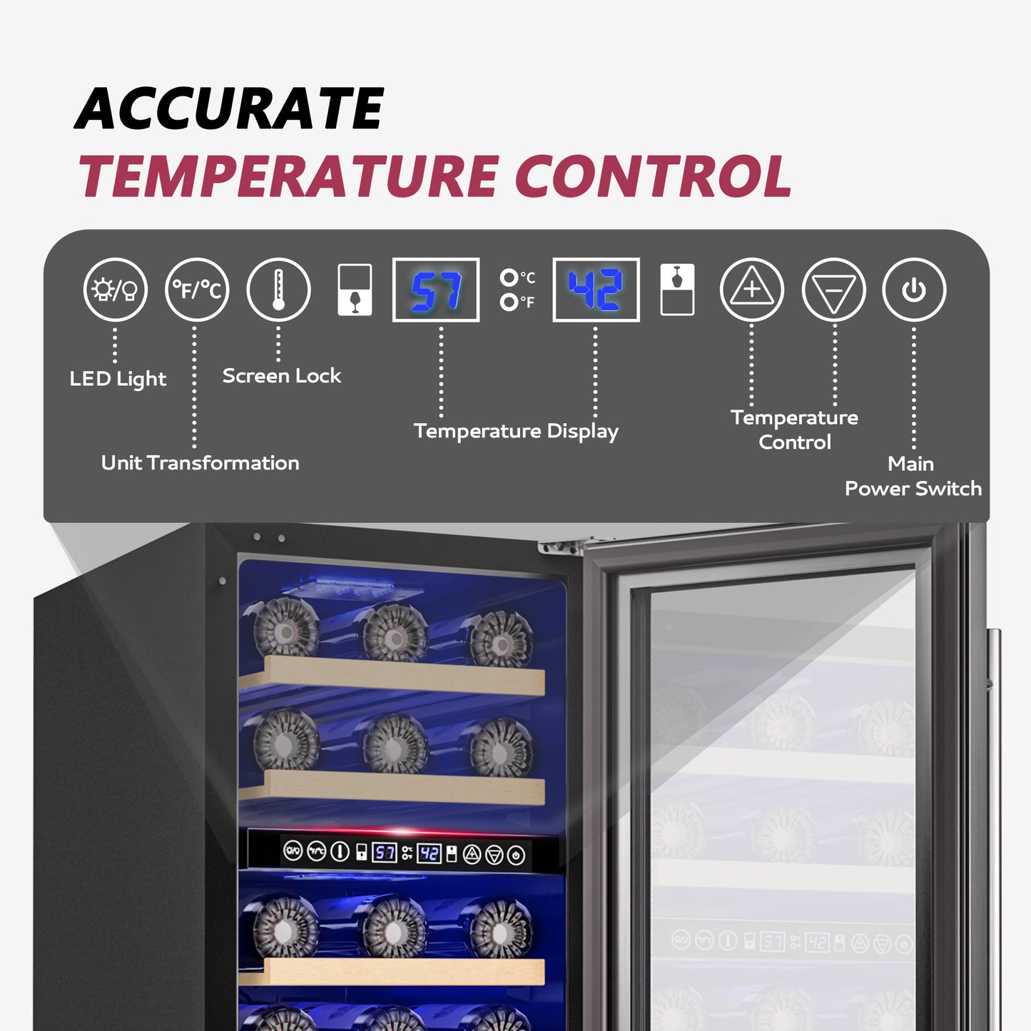 15 Inch Wine Cooler Refrigerator, 30 Bottle Wine Fridge with Stainless Steel Glass Door & Digital Temperature Control, Built-in/Freestanding Wine Cooler with Removable Shelves, 3.6 CU.FT