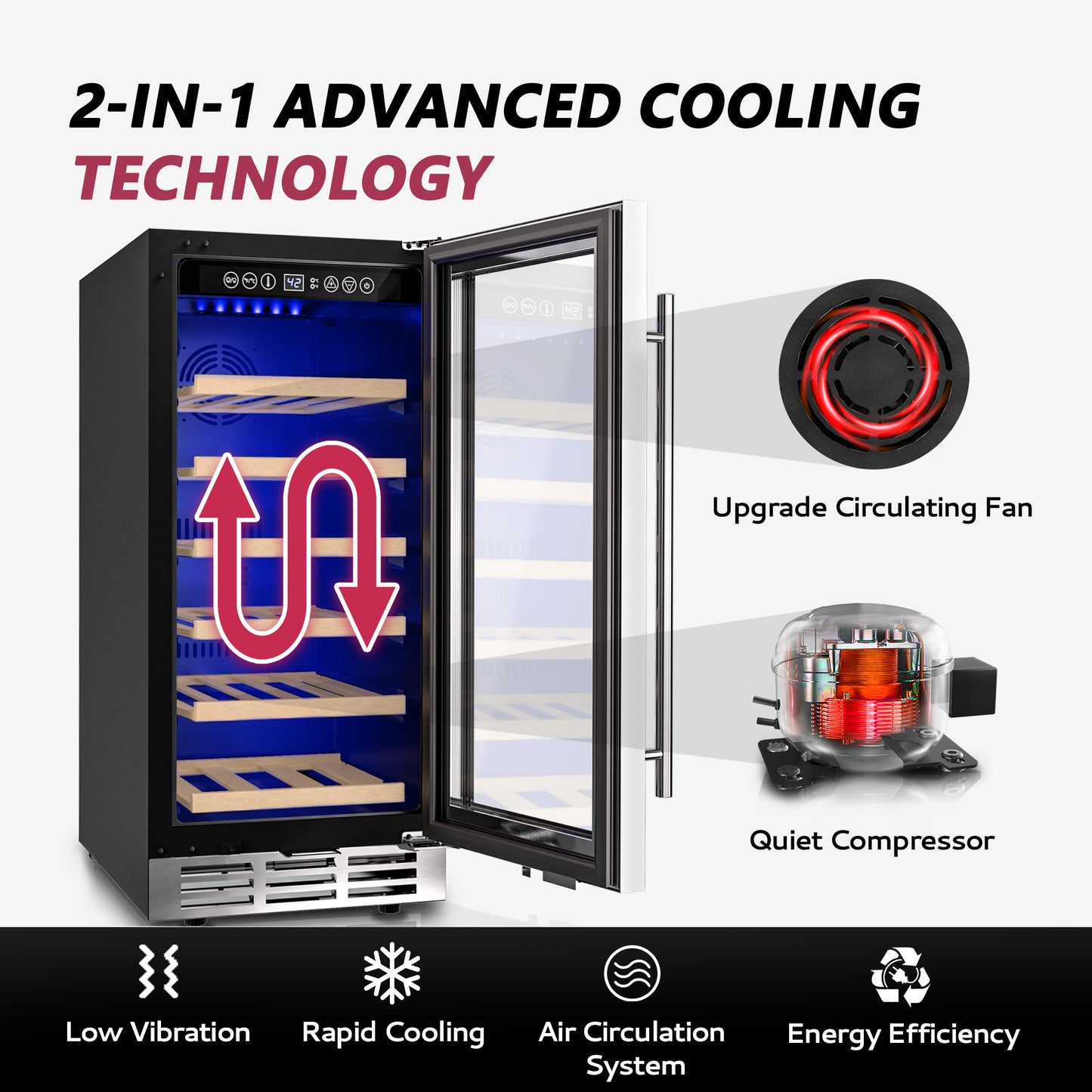 15 Inch Wine Cooler Refrigerator, 30 Bottle Wine Fridge with Stainless Steel Glass Door & Digital Temperature Control, Built-in/Freestanding Wine Cooler with Removable Shelves, 3.6 CU.FT