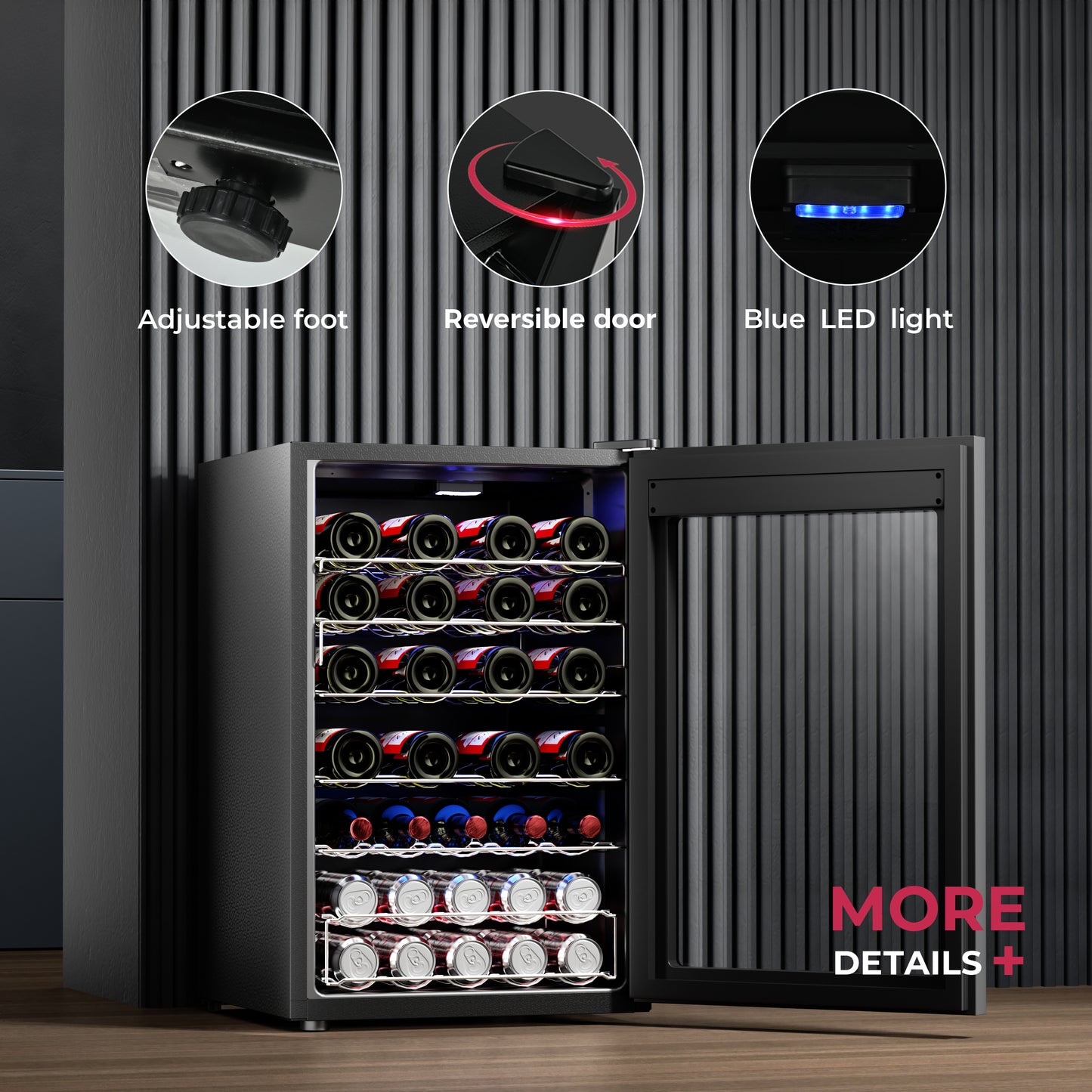 4.5 CU.FT Wine Cooler Refrigerator, Small Built-in Wine Fridge for Red, White and Champagne, Mini Fridge with Adjust Temperature, Black