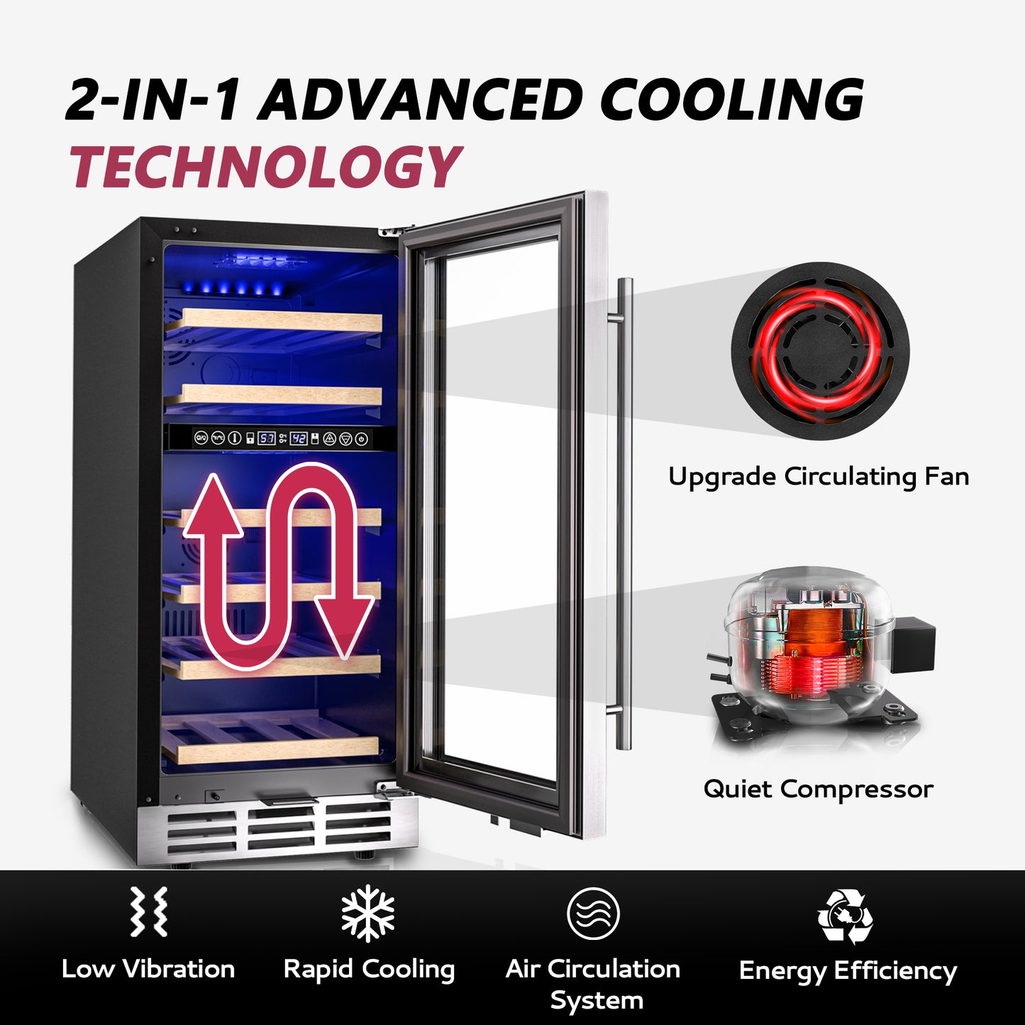 15 Inch Wine Cooler Refrigerator, 30 Bottle Wine Fridge with Stainless Steel Glass Door & Digital Temperature Control, Built-in/Freestanding Wine Cooler with Removable Shelves, 3.6 CU.FT