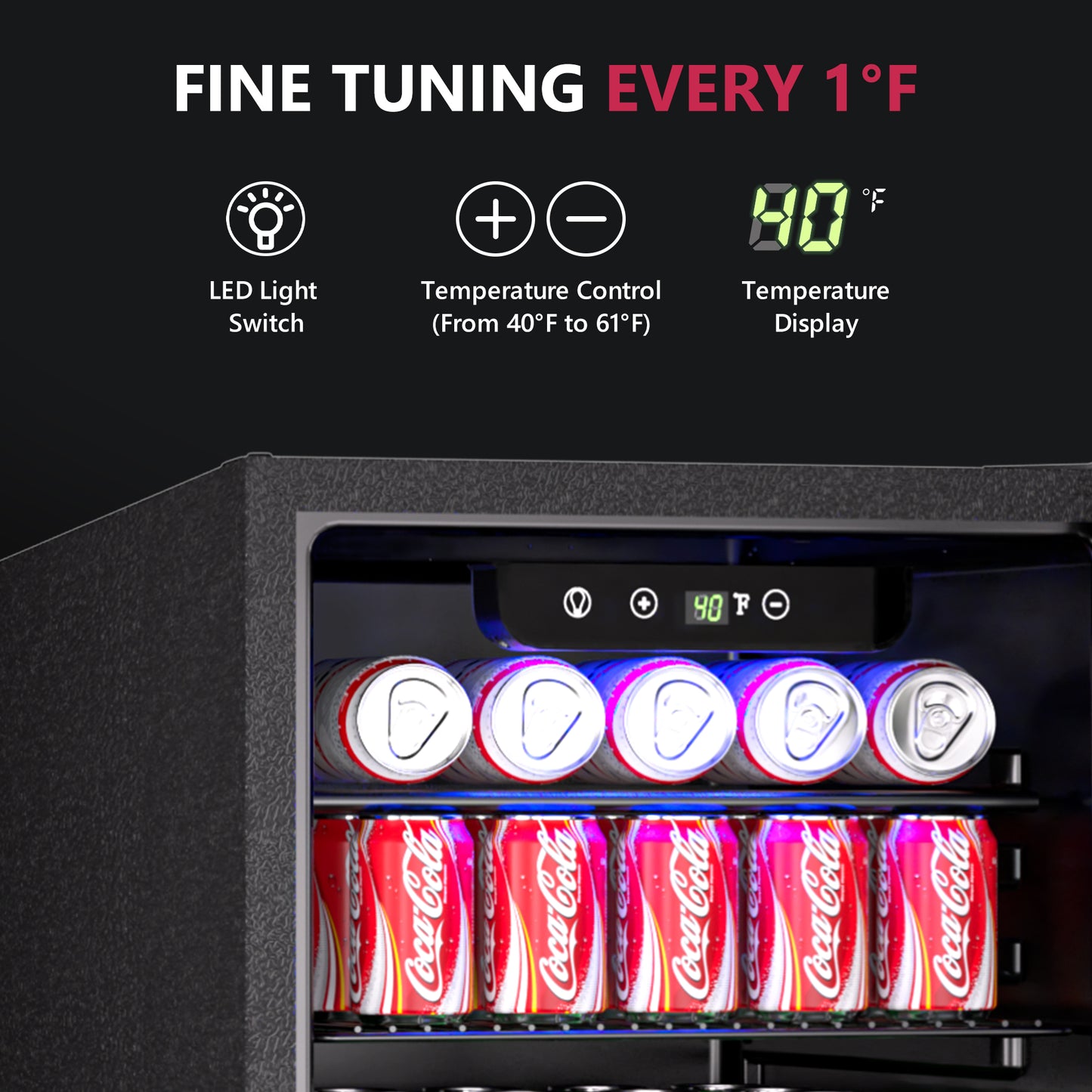 ICYGLEE 100 Can Beverage Refrigerator Cooler, 2.7 cu.ft Mini Fridge Glass Door for Beer Drinks Wines, Freestanding Beverage Fridge with Adjustable Shelves Blue LED for Home/Office/Dorm/Bar, Black