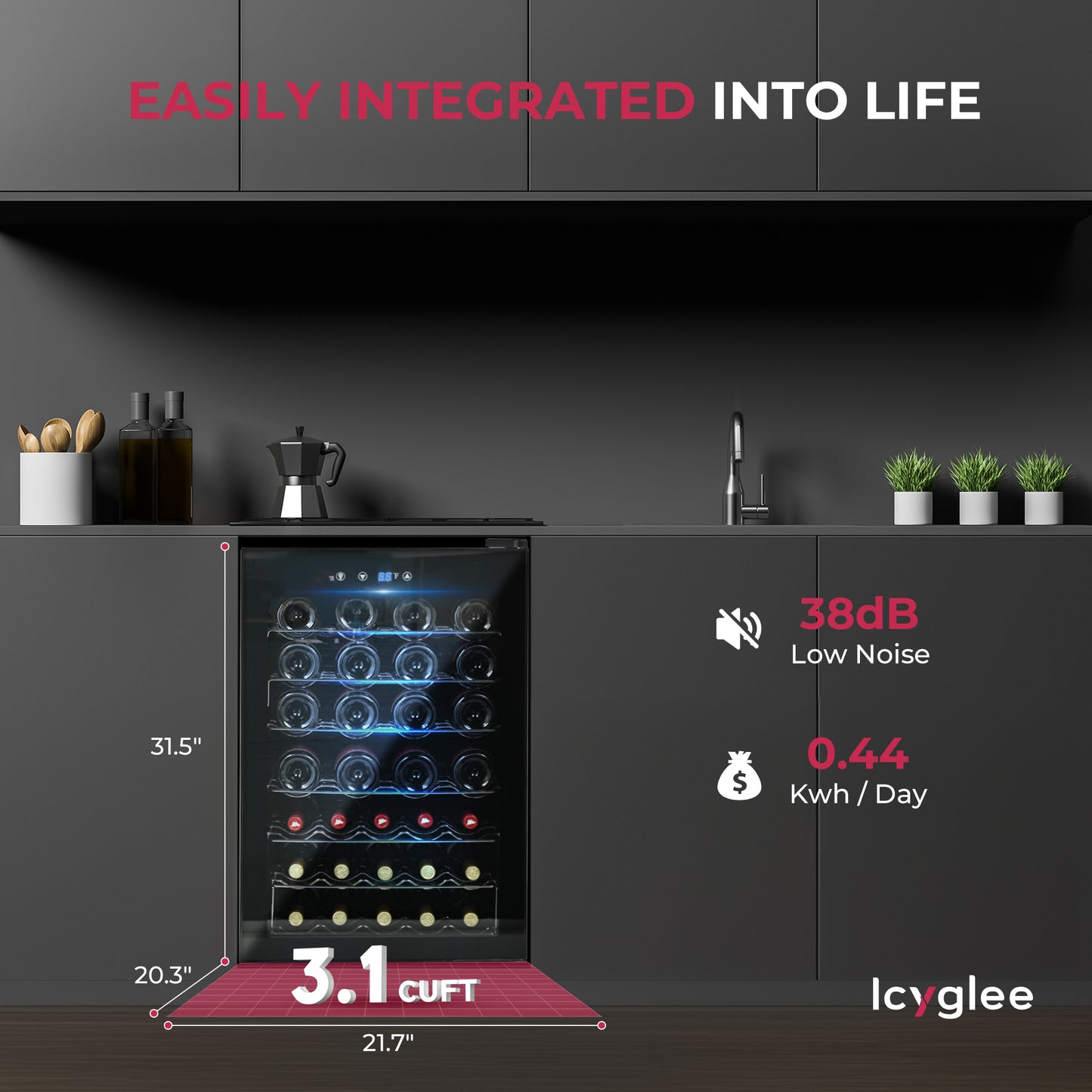 4.5 CU.FT Wine Cooler Refrigerator, Small Built-in Wine Fridge for Red, White and Champagne, Mini Fridge with Adjust Temperature, Black