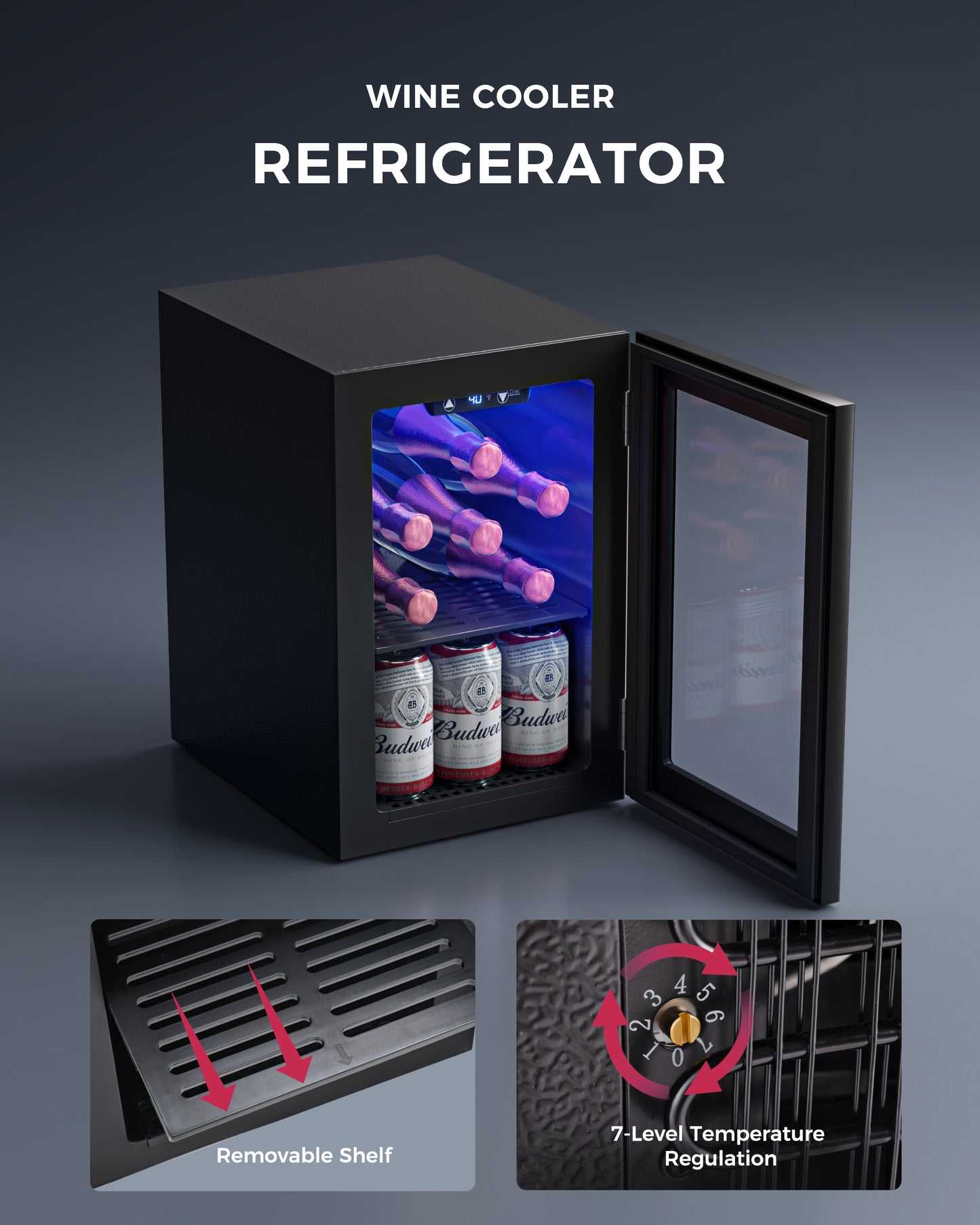 Icyglee 6 Bottles and 6 Cans Compact Beverage Refrigerator, Freestanding Mini Fridge with Temperature Control for Beer Wine, Under Counter Small Refrigerator Adjustable Shelve for Home and Bar