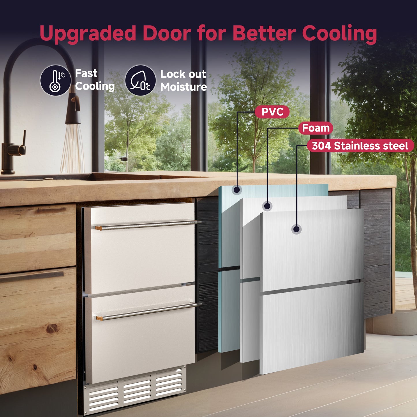 Icyglee Beverage Cooler Under Counter Built-in Beverage Refrigerator, Mini Fridge with Glass Removable Shelves for Drink Beer Soda Wine Water