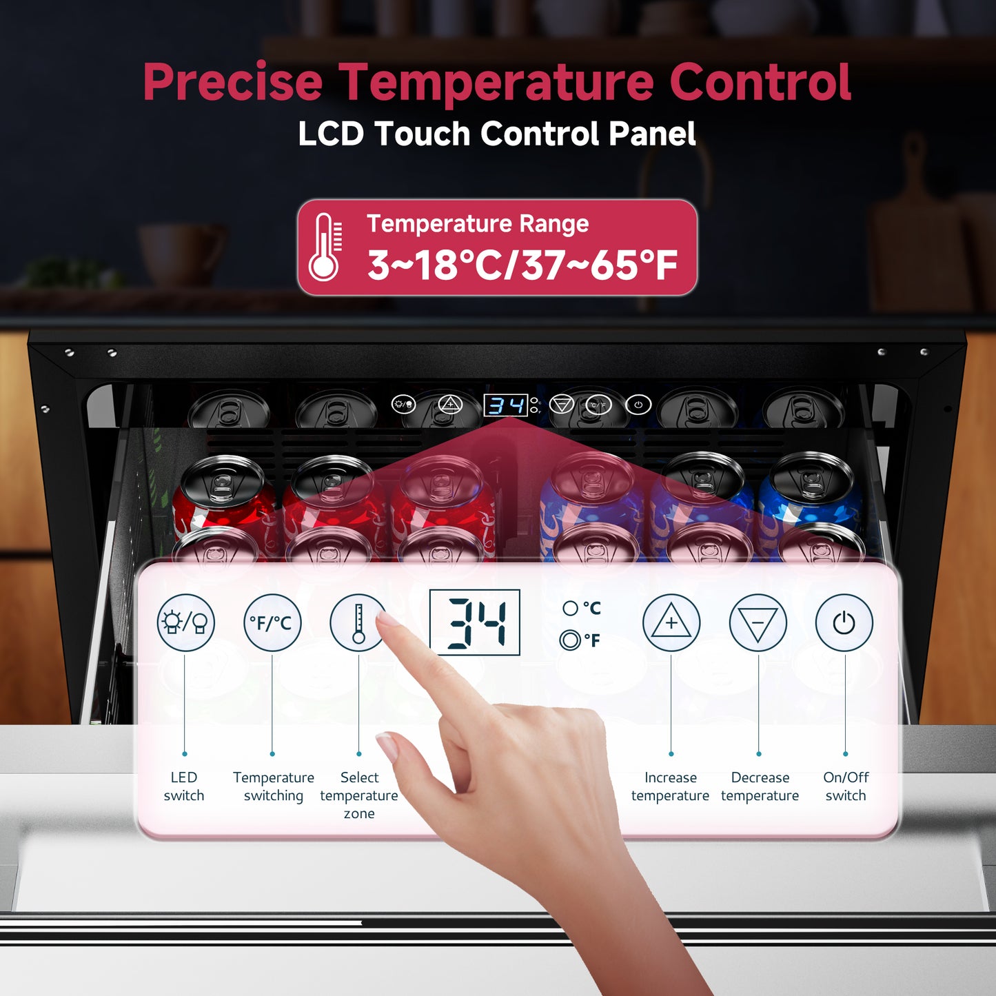 Icyglee Beverage Cooler Under Counter Built-in Beverage Refrigerator, Mini Fridge with Glass Removable Shelves for Drink Beer Soda Wine Water