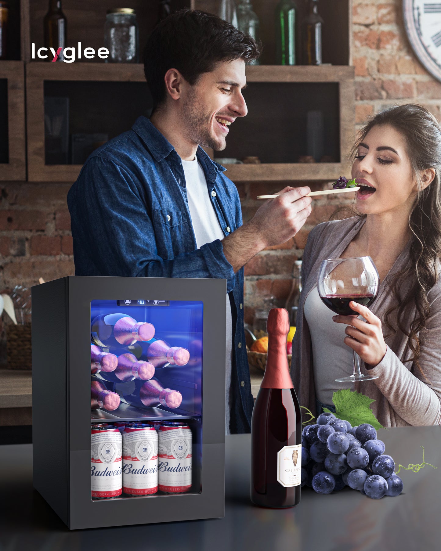 Icyglee 6 Bottles and 6 Cans Compact Beverage Refrigerator, Freestanding Mini Fridge with Temperature Control for Beer Wine, Under Counter Small Refrigerator Adjustable Shelve for Home and Bar