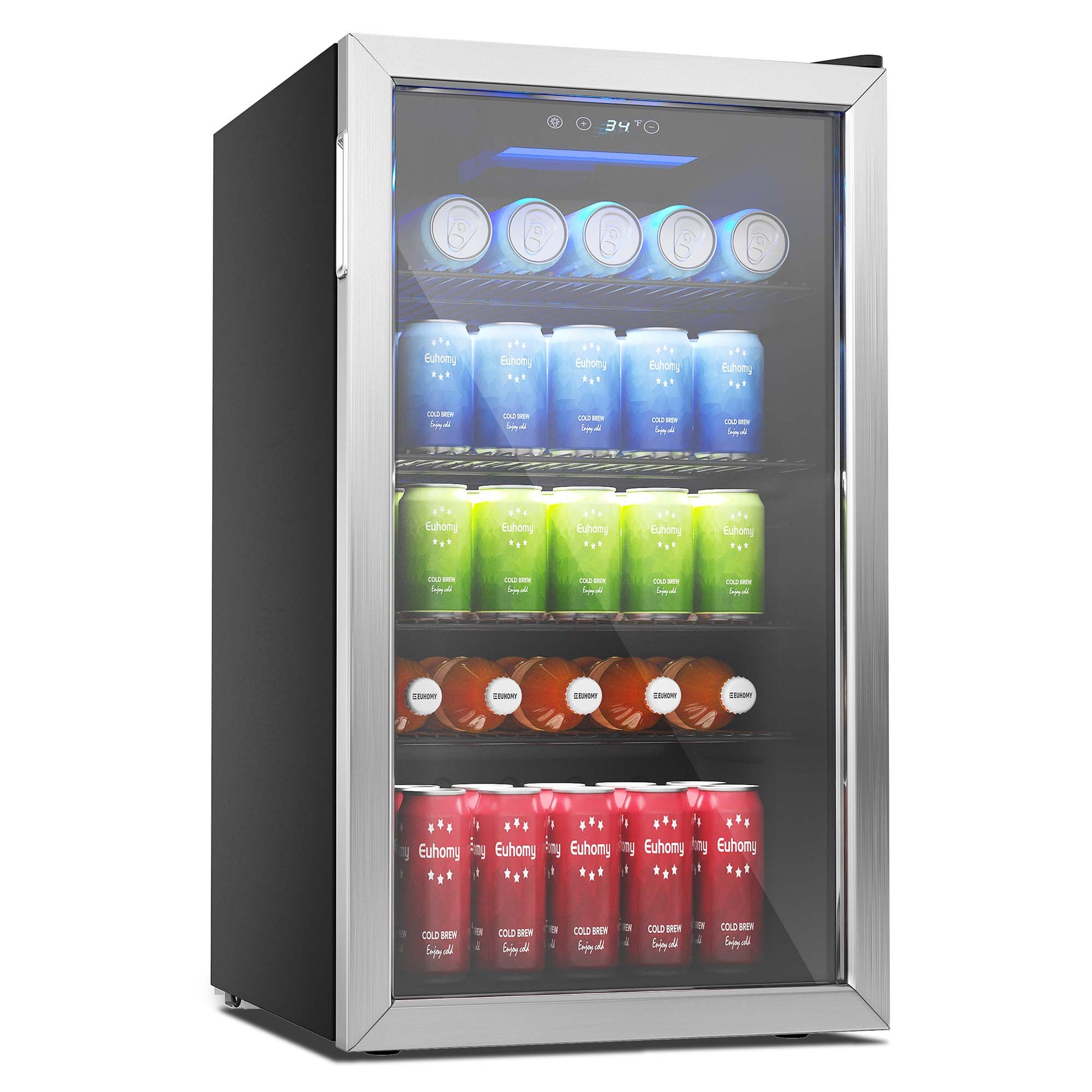 Euhomy Beverage Refrigerator and Cooler, 110 Can Mini fridge with  Adjustable Shelves， Perfect for Home/Bar/Office (Slive).