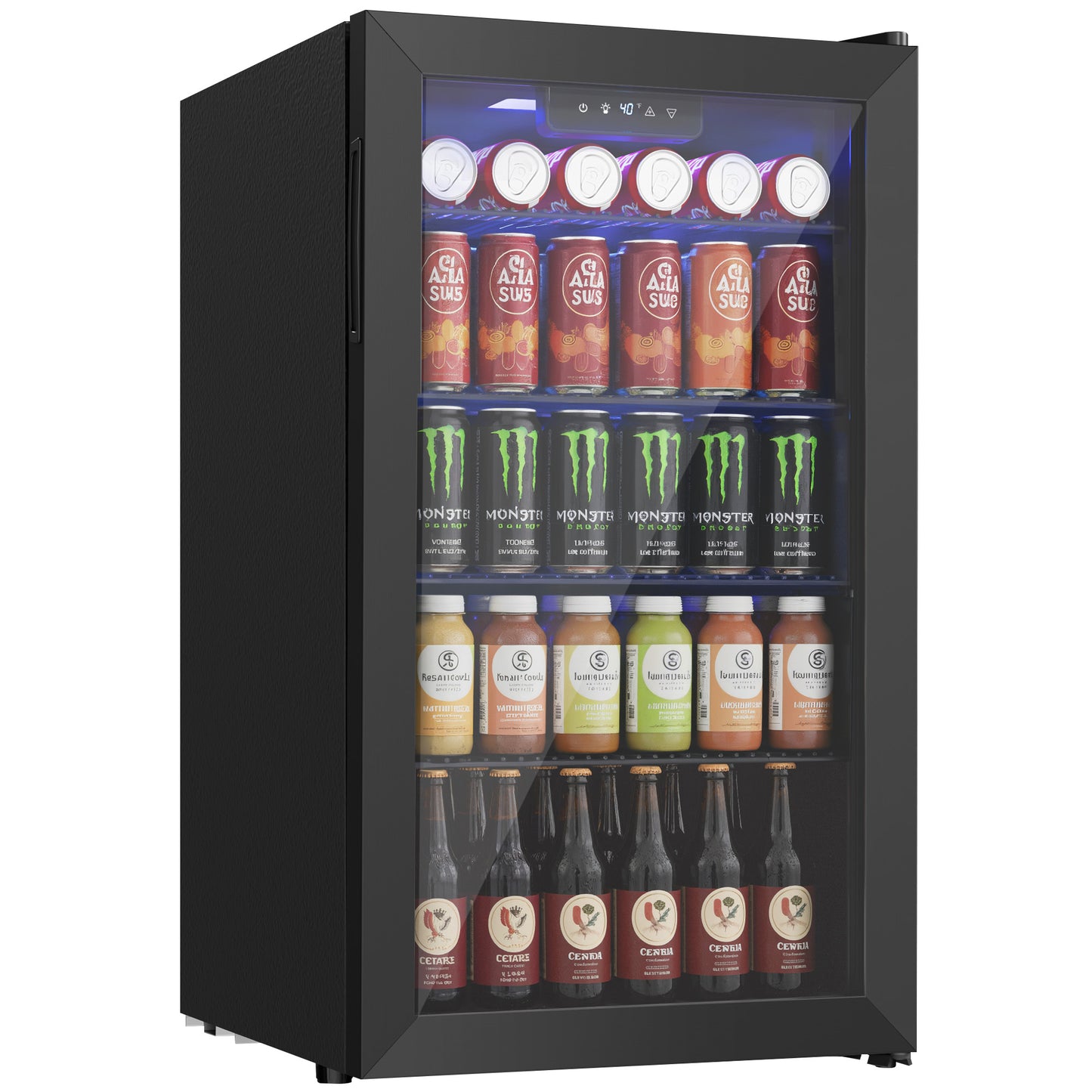 ICYGLEE 120 Can Beverage Refrigerator with Glass Door, Adjustable Shelves for Soda Beer or Wine, Perfect for Home/Office (Slive).