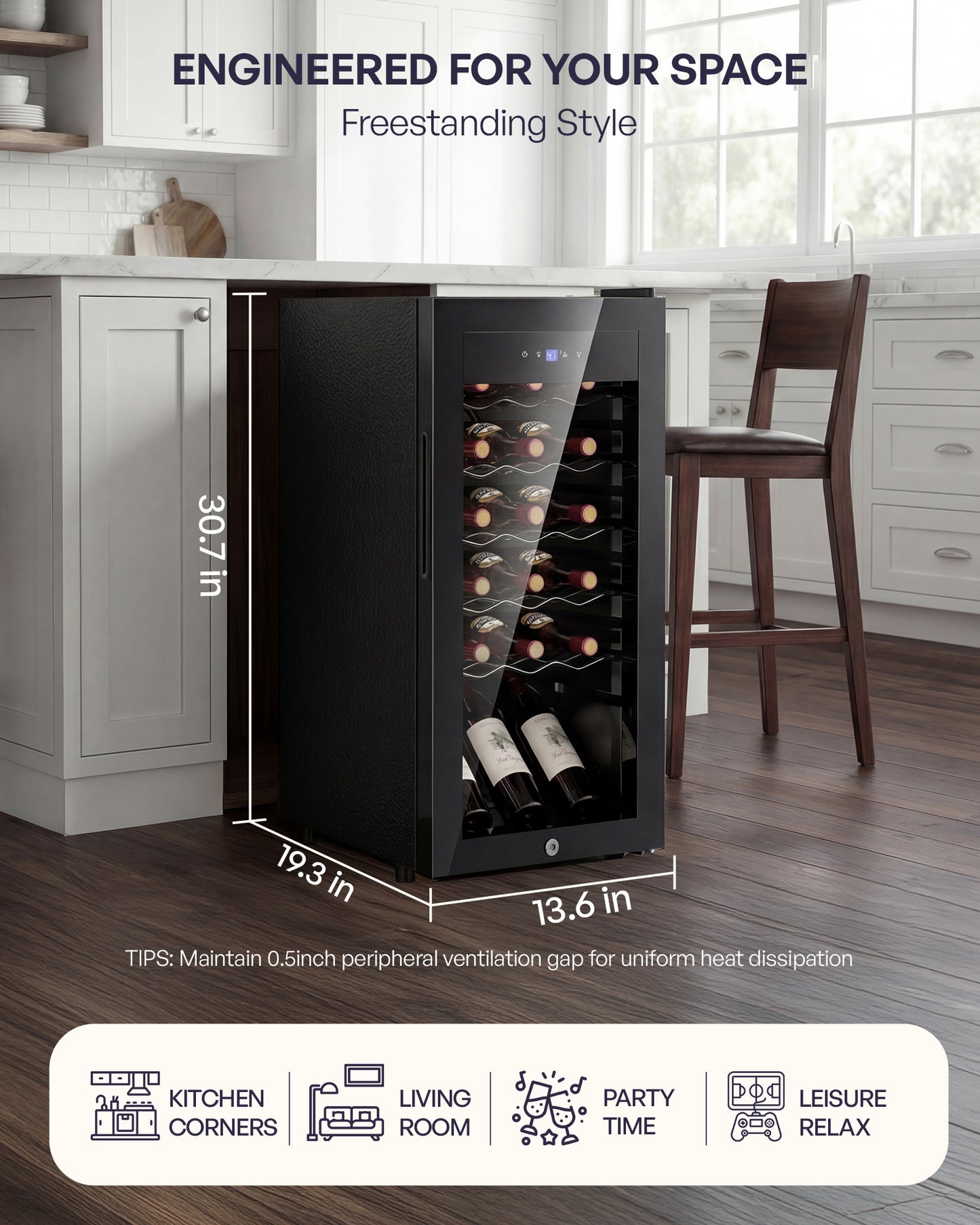 Icyglee 18 Bottle Compressor Wine Cooler Refrigerator，Freestanding Wine Fridge with Digital Temperature Control & Double-layer Glass Door, 41-64°F Wine Cellar for Red Wine, Champagne, Beer, Black