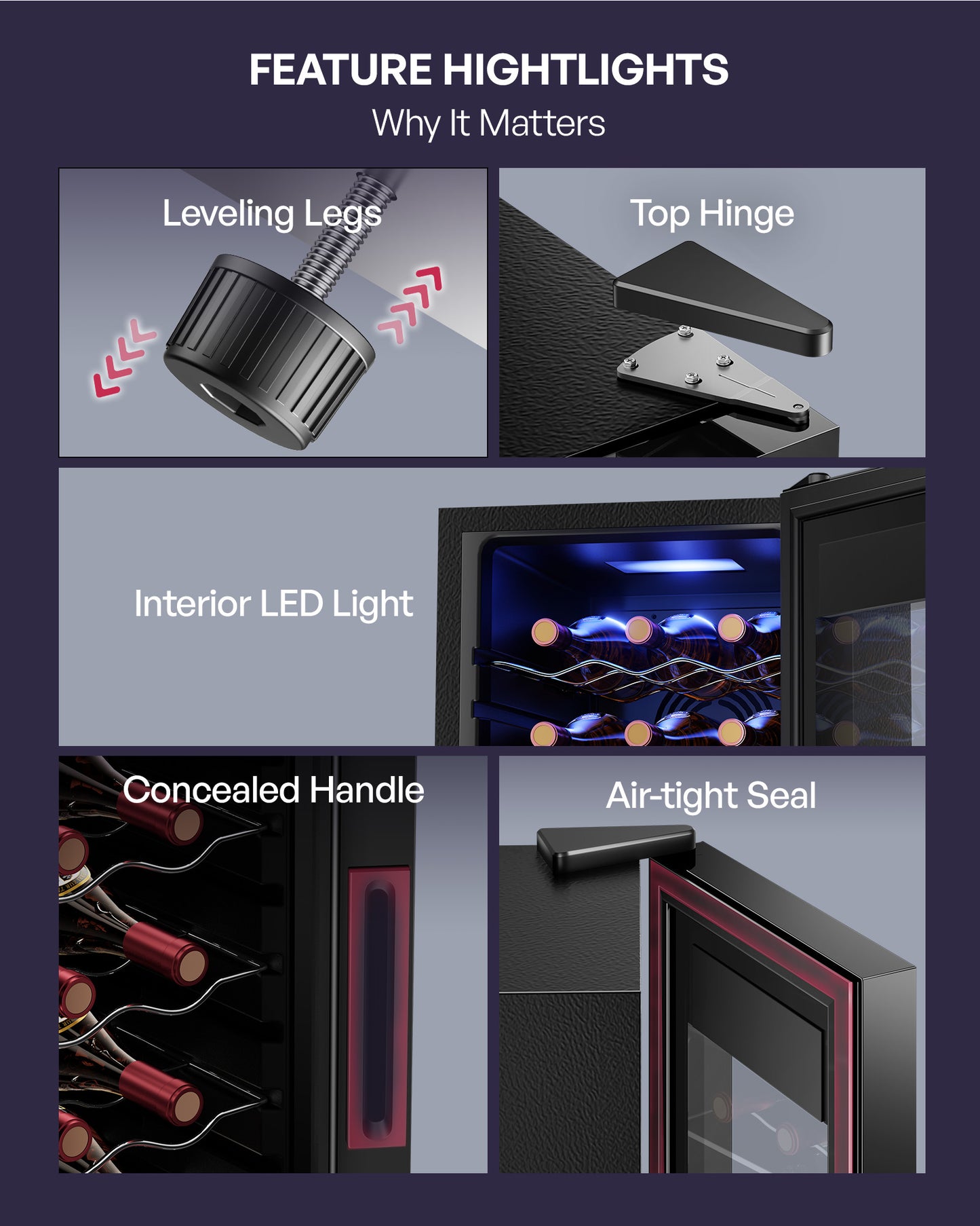 Icyglee 18 Bottle Compressor Wine Cooler Refrigerator，Freestanding Wine Fridge with Digital Temperature Control & Double-layer Glass Door, 41-64°F Wine Cellar for Red Wine, Champagne, Beer, Black